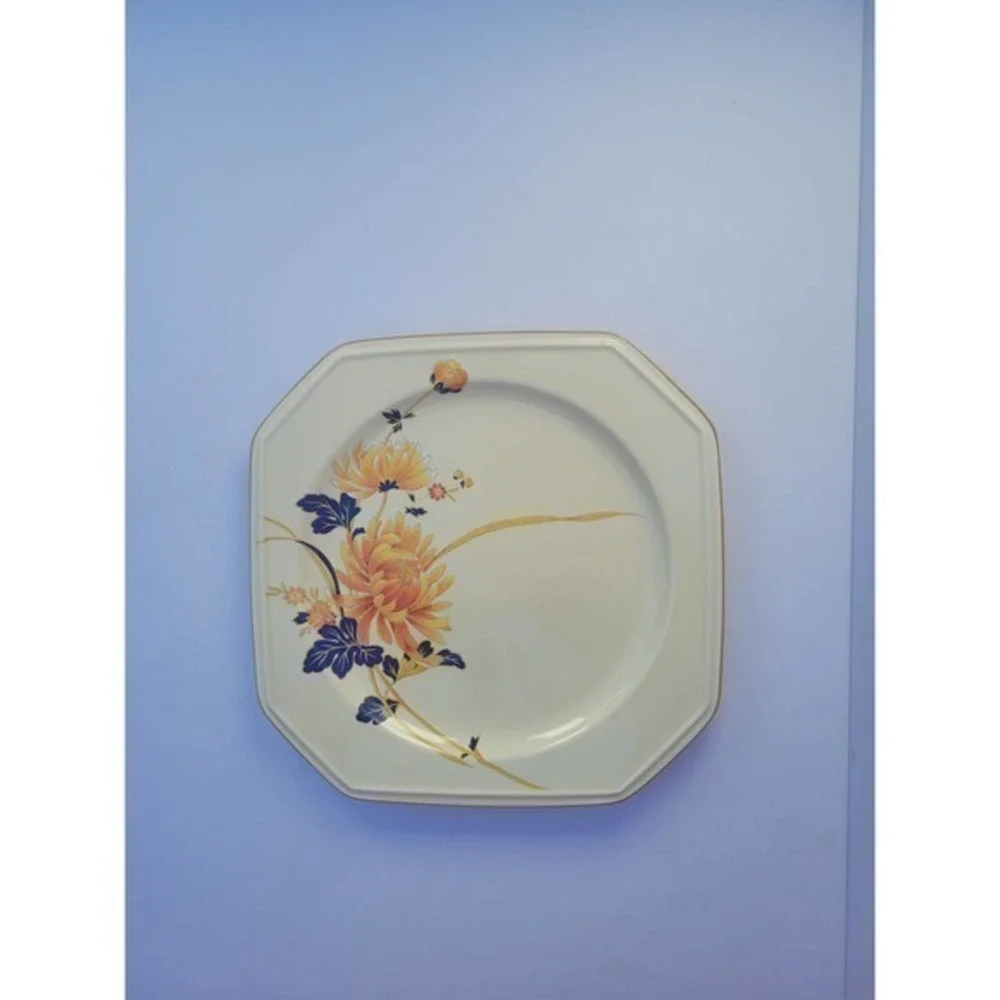 Vintage Mikasa Majestic Orange Chrysanthemum‎ Flowers 2 Square Salad Plate